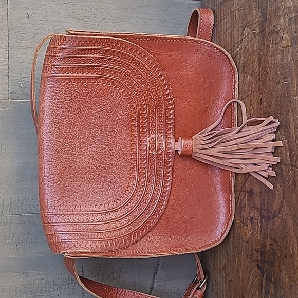 Lucky Brand Handbags - Lucky Brand Reddish Brown Leather Crossbody Bag with Tassel